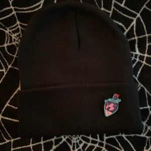 Black Knit, Women’s Beanie with Potion Detail